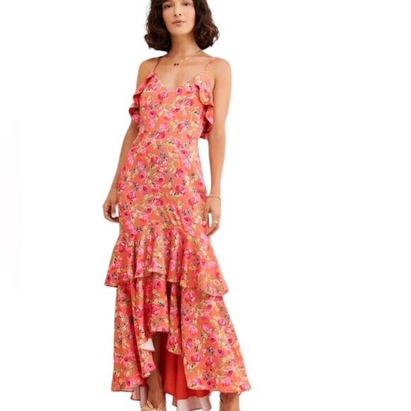 Keepsake The Label Tiered Maxi Dress in orange pink 6 - Picture 1 of 7